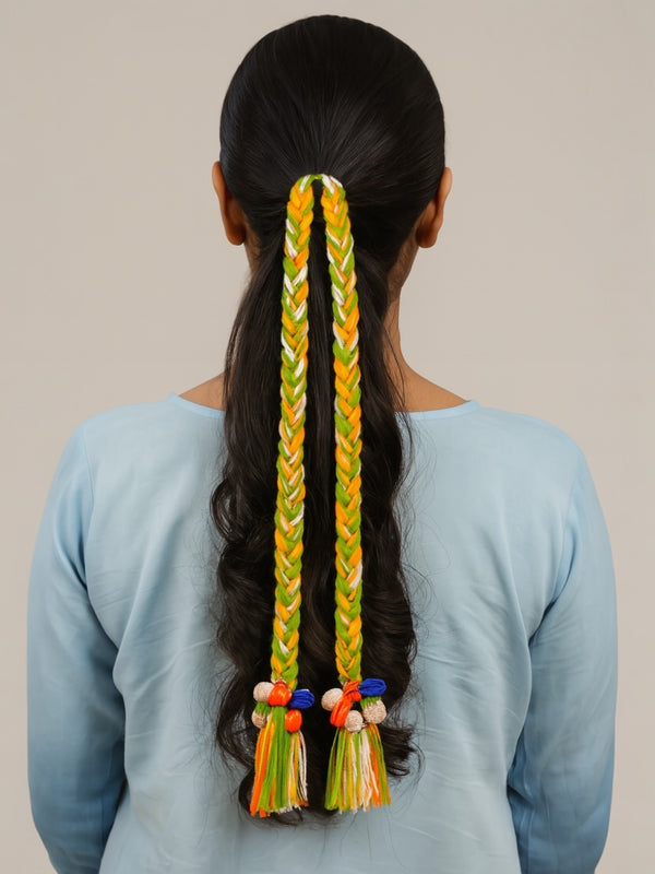 Festive Tassel Braids – Green & Yellow