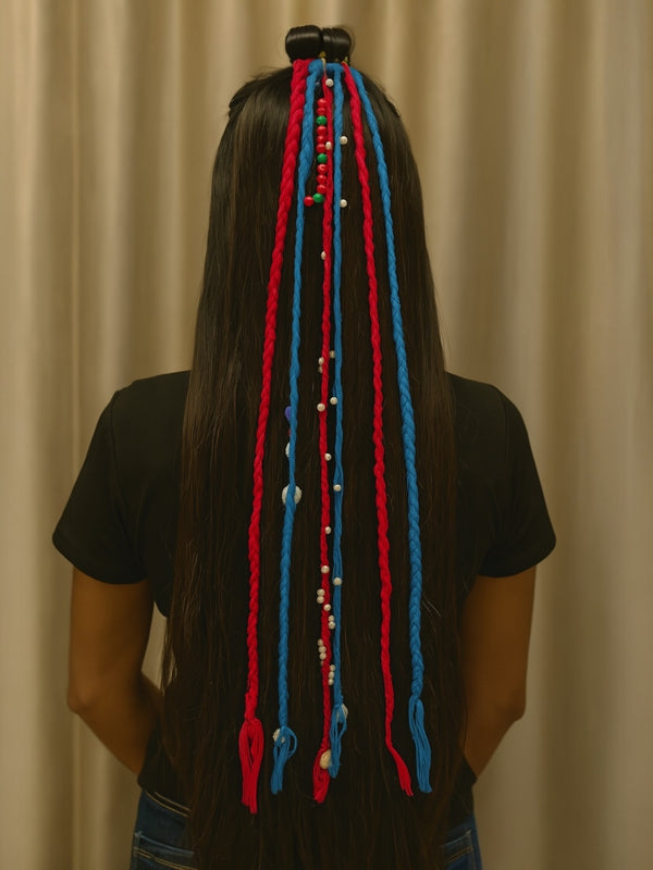 Red & Blue Beaded Yarn Braids