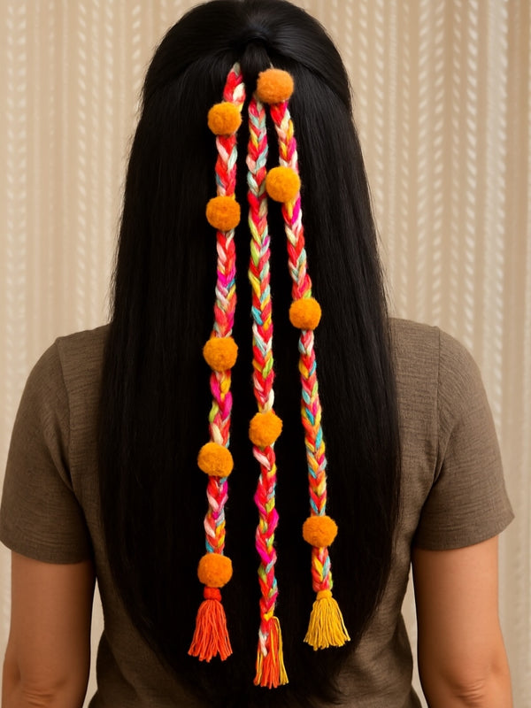 Multicolor Pom-Pom Braids
